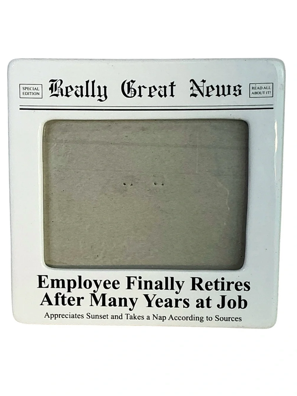 Retirement Photo Frame Vintage Enesco Ceramic Glass Cover Square White Black